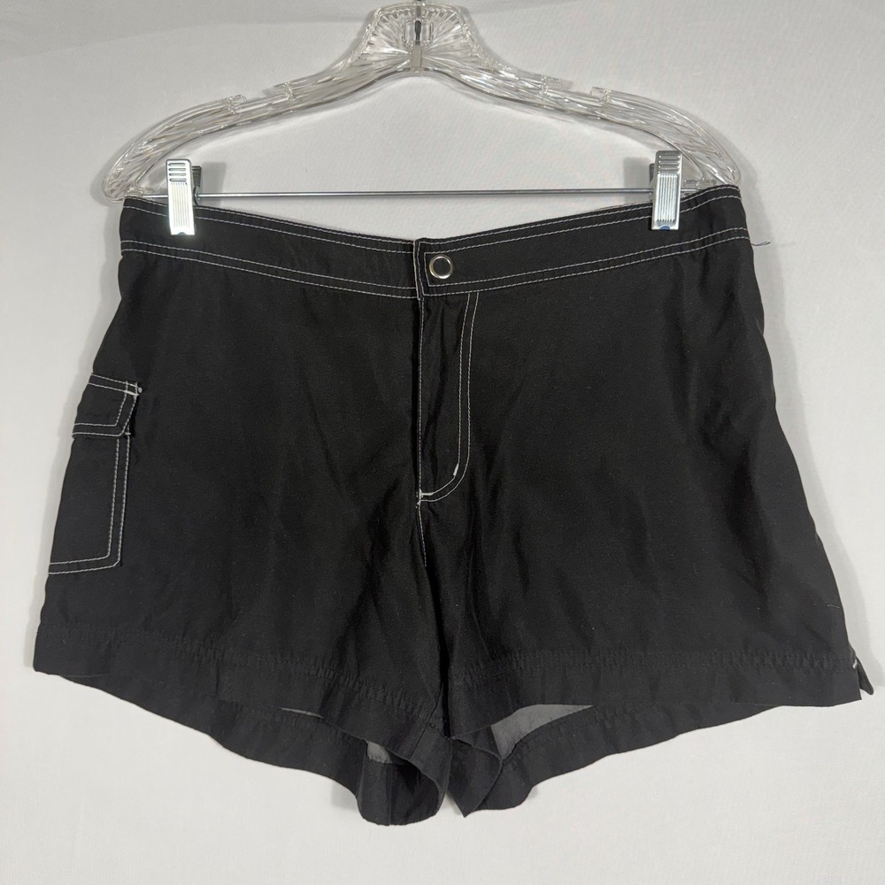 Vtg Catalina Board Shorts Black Swim Trunks Cargo Pocket Wms Lg 12/14 Beach Surf